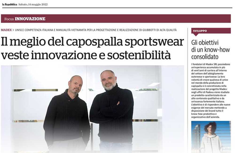 Madex Garment Target - Produzione Outerwear - Intervista la Repubblica - 14/05/2022